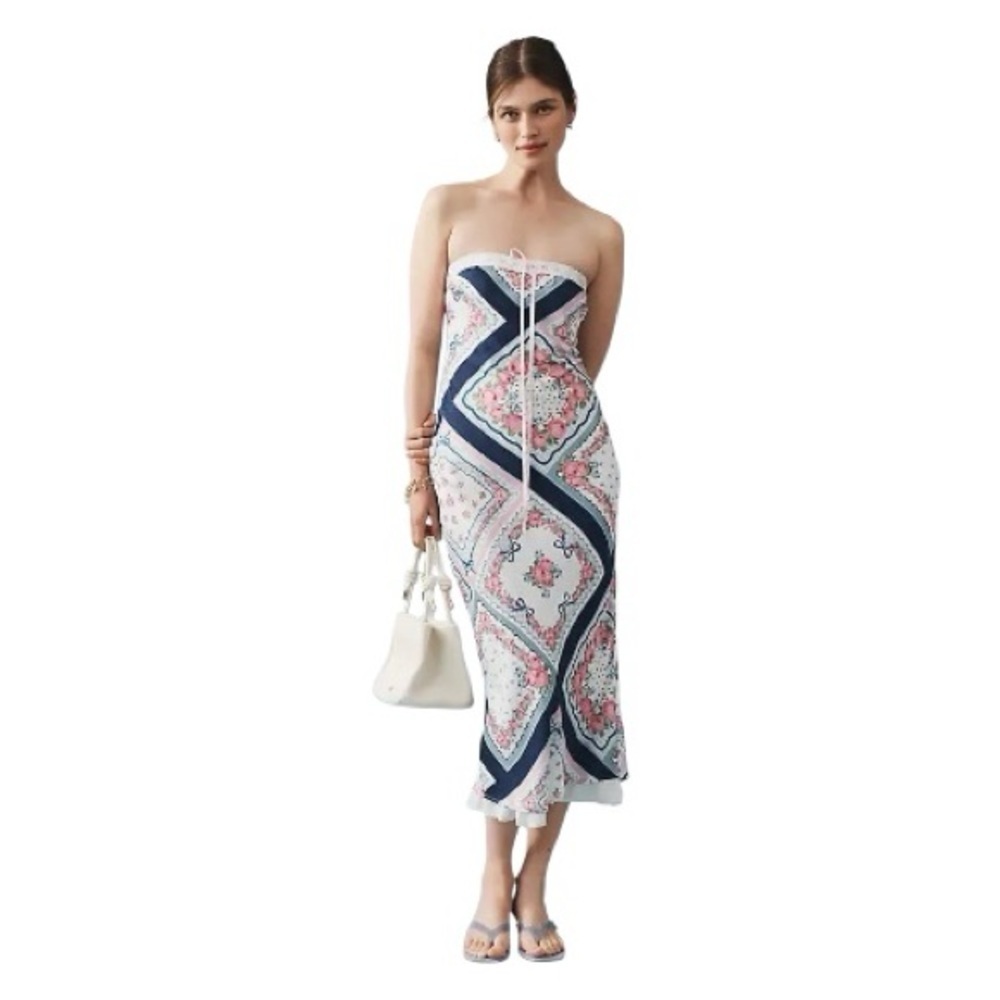 For Love & Lemons Daisy Mae Strapless Bias Cut Midi Dress Large